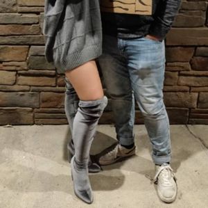 pretty grey knee high boots